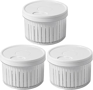 3pcs Vegetable Storage Containers with Drain Basket Garlic Keeper Food Prep Box for Refrigerator Fresh-keeping White round Meal Prep Set