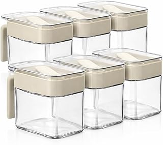 6-Piece Glass Spice & Seasoning Storage Container Set with Spoon, Dustproof Lid & Handle – Visible Kitchen Counter Organizer for Coffee Bar, Meal Prep & Family Table