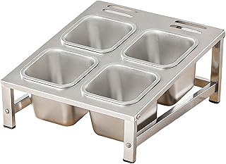 2-Tier 304 Stainless Steel Pizza Topping Station With Lids And Spoons, Counter Spice Rack Organizer, Condiment Tray For Kitchen Cabinet Commercial(No lid,29X34.3X 9.2~15CM)
